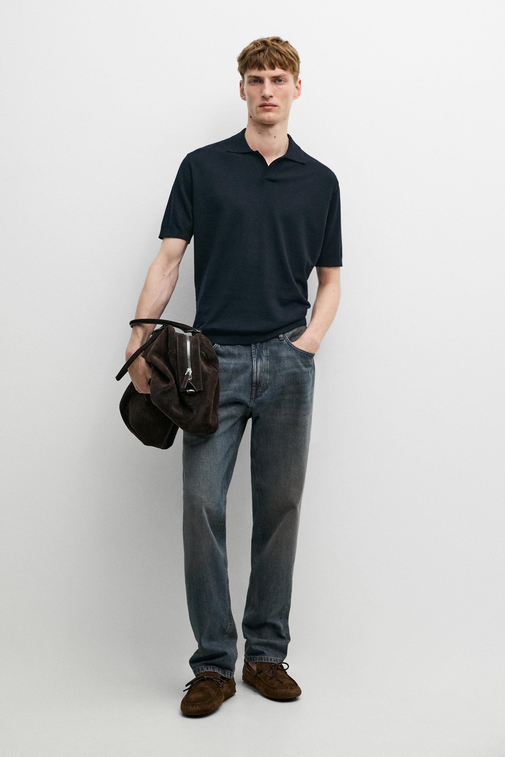 Cotton and linen knit polo sweater